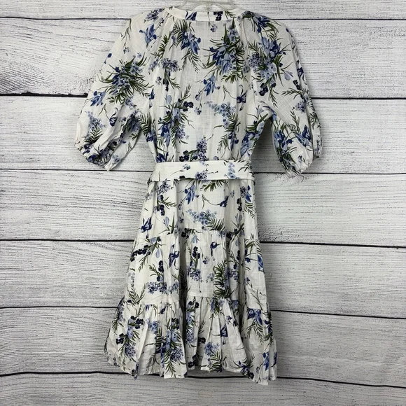 Veronica Beard Dewey Floral Cotton Gauze Dress v-Neck Belted tiered Mini Size 8 - Picture 3 of 8
